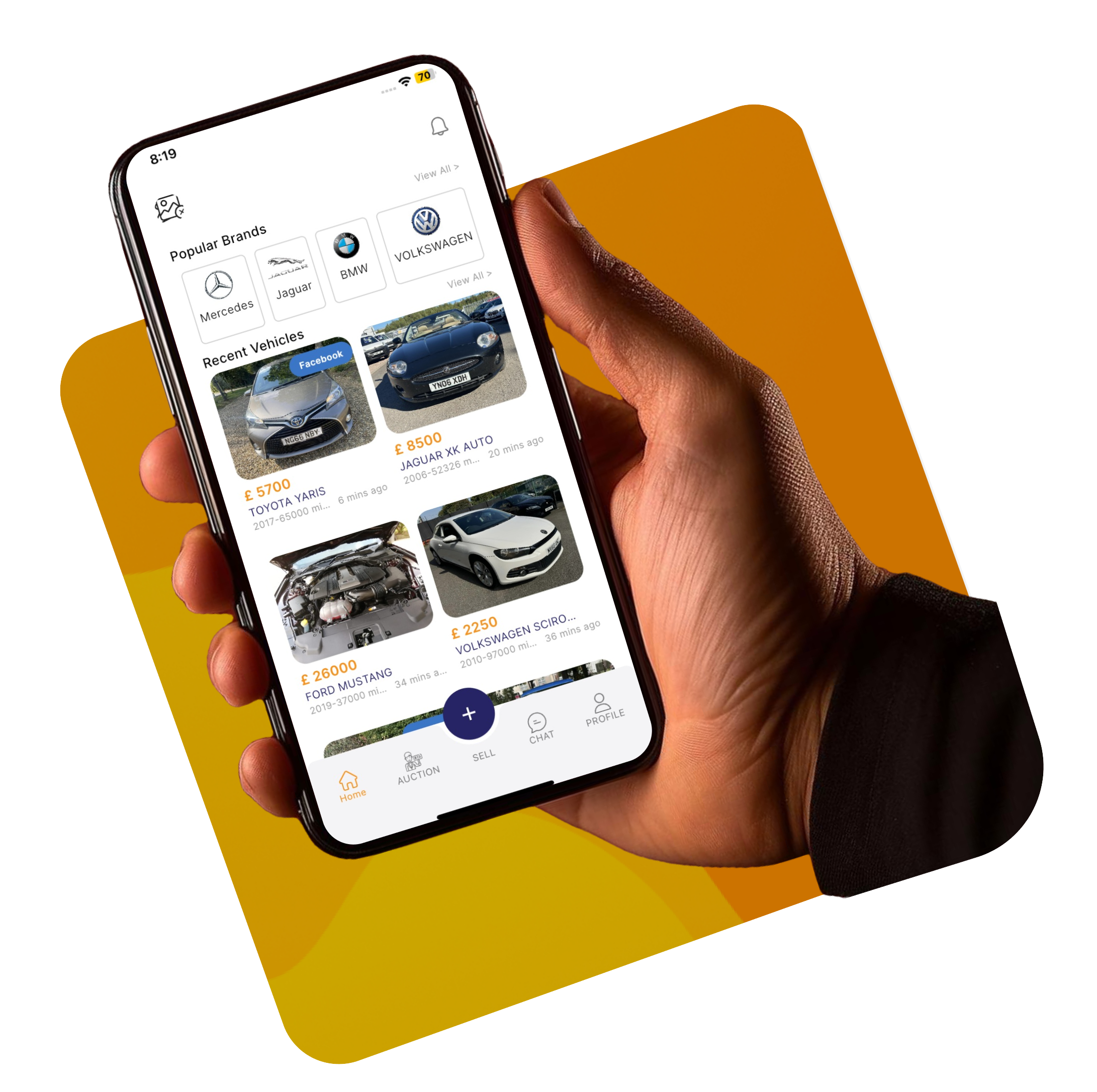 Trade 2 Trade mobile app showing vehicle listings